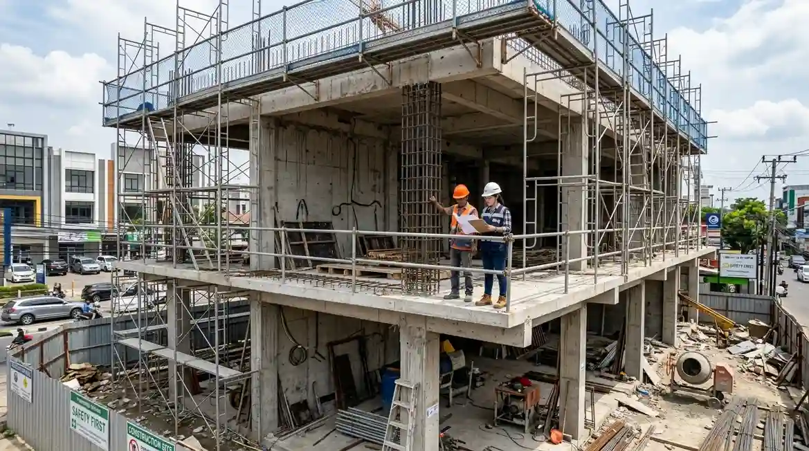 Pelaksanaan Pekerjaan Struktur Beton Ruko 2 Lantai oleh Kontraktor Bangunan